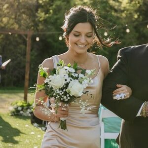 Revelry Satin Champagne Dress